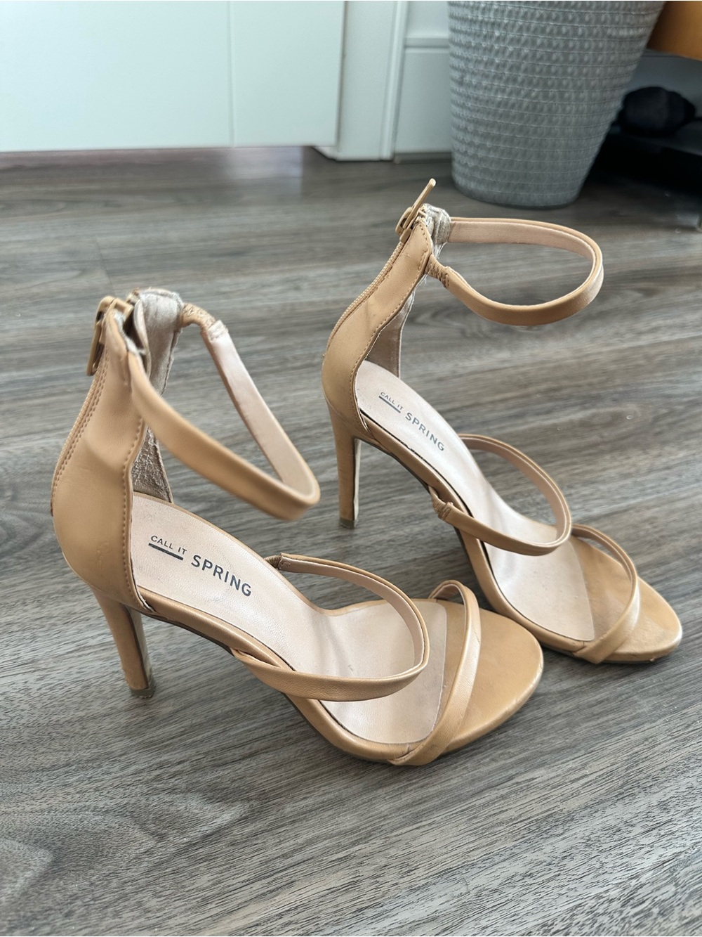 Call It Spring Nude Tan Strappy Stiletto Heels